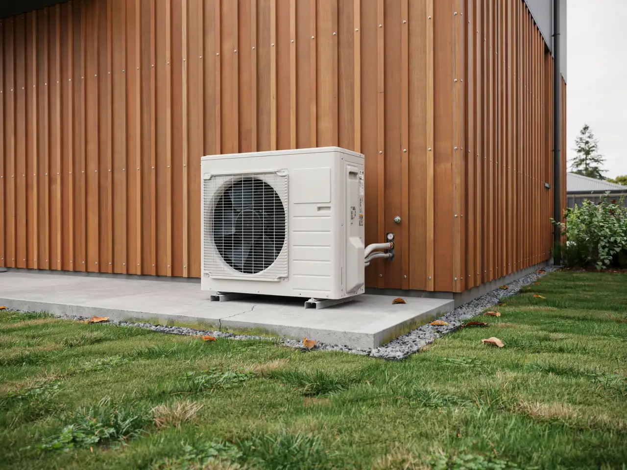 Heat pump outdoor unit on a Christchurch home
